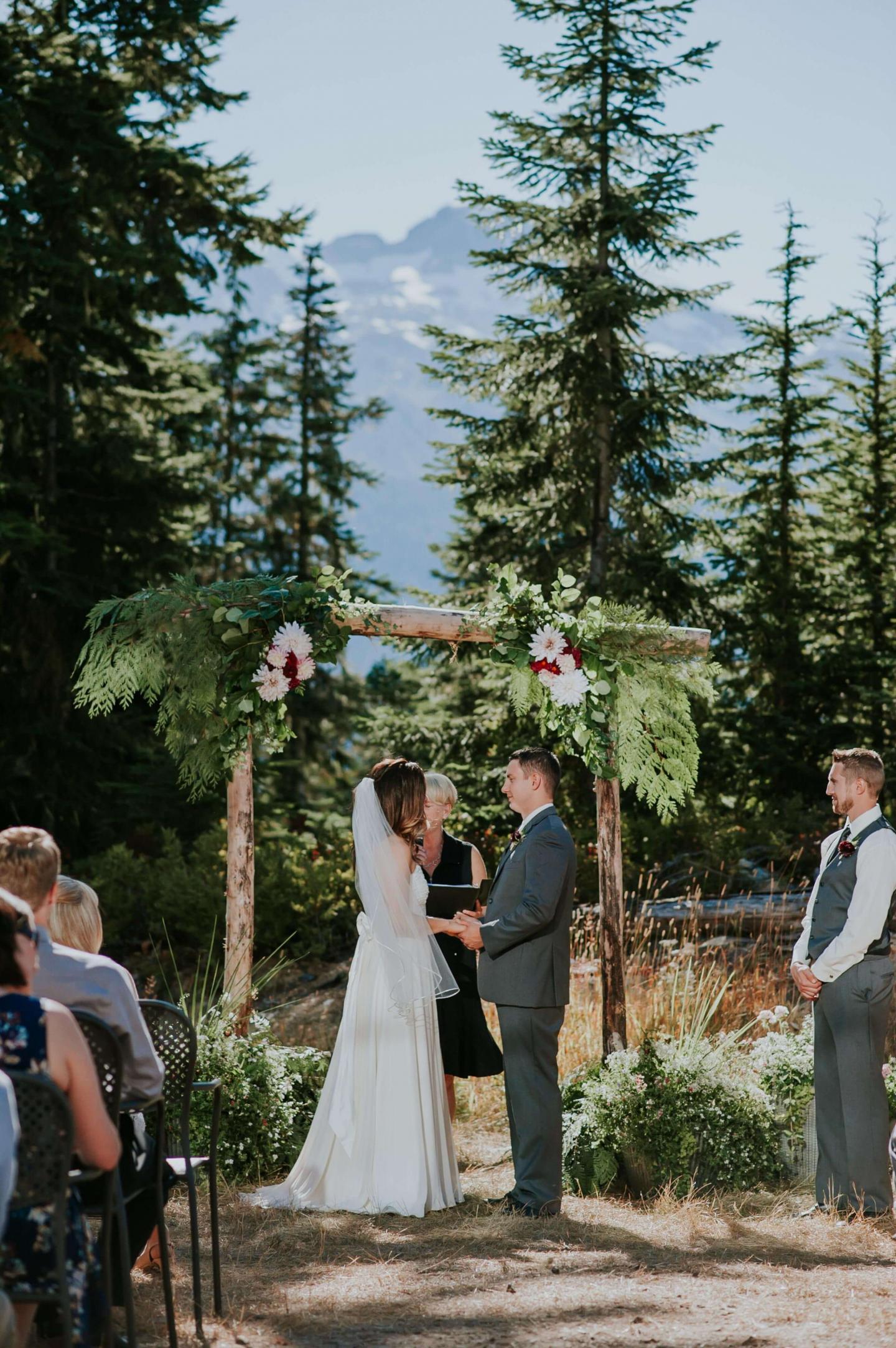 bride and groom at outdoor mountain ceremony