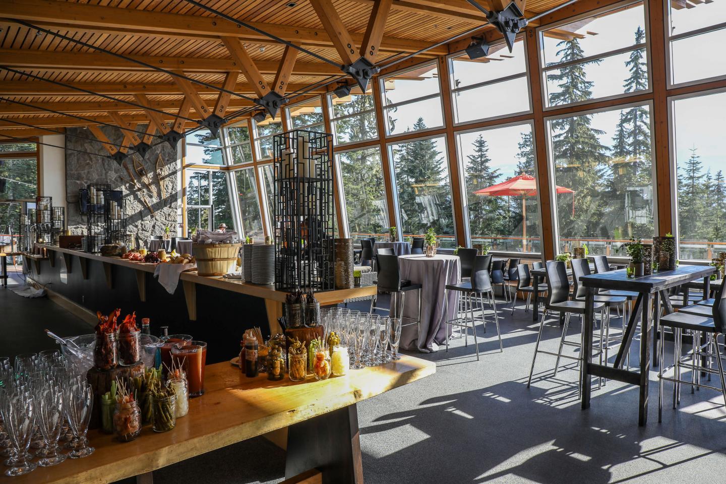 indoor wedding reception with large windows