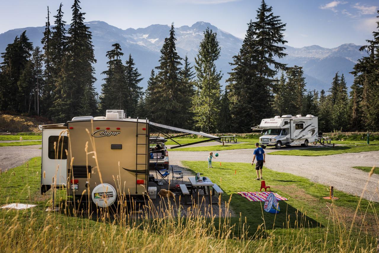camping spot in the mountains with fifth wheel