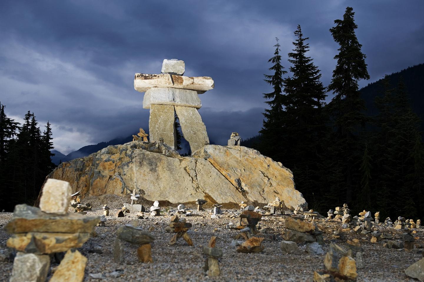 Inukshuk light up at night