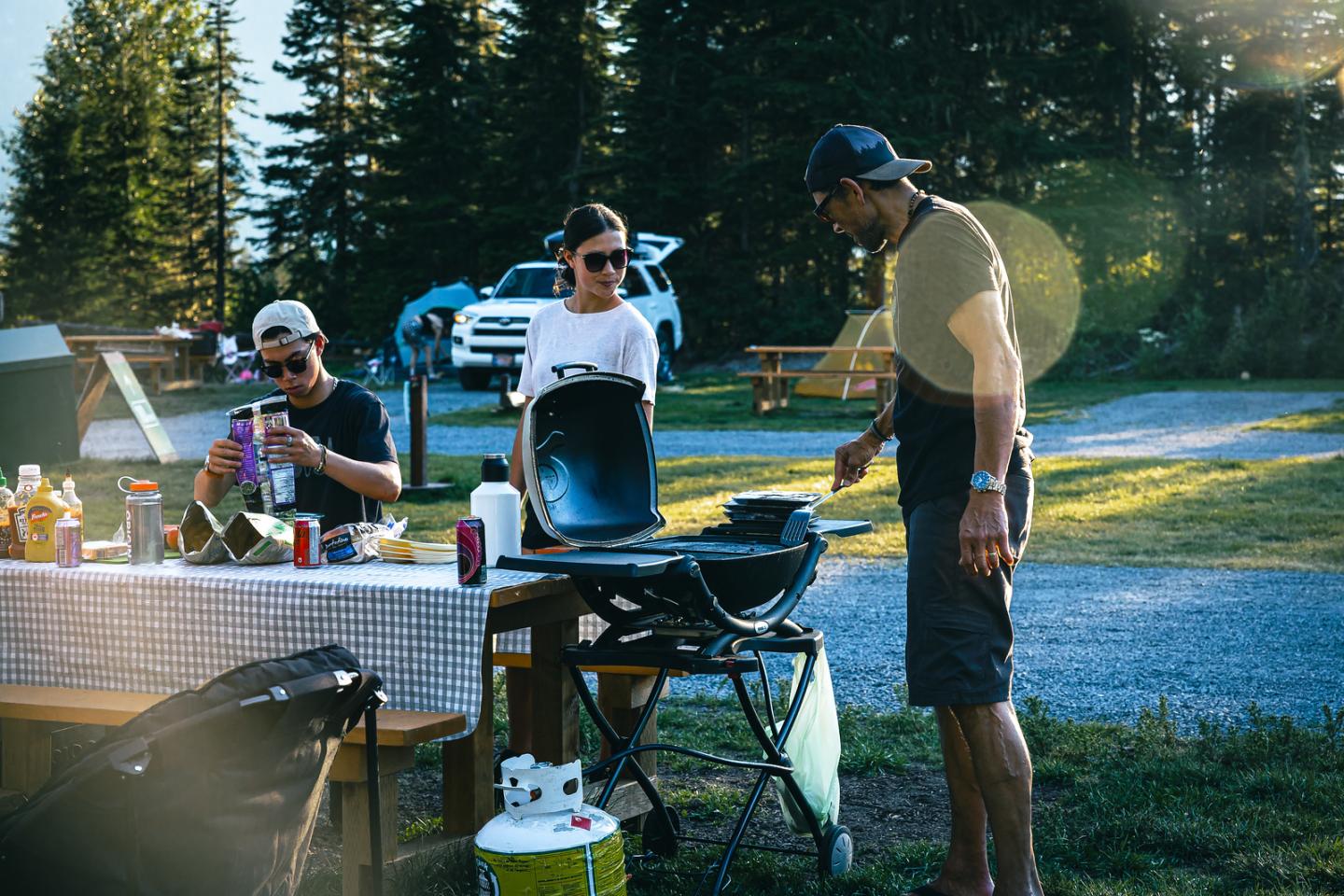 Family BBQ'ing at their Camp Site