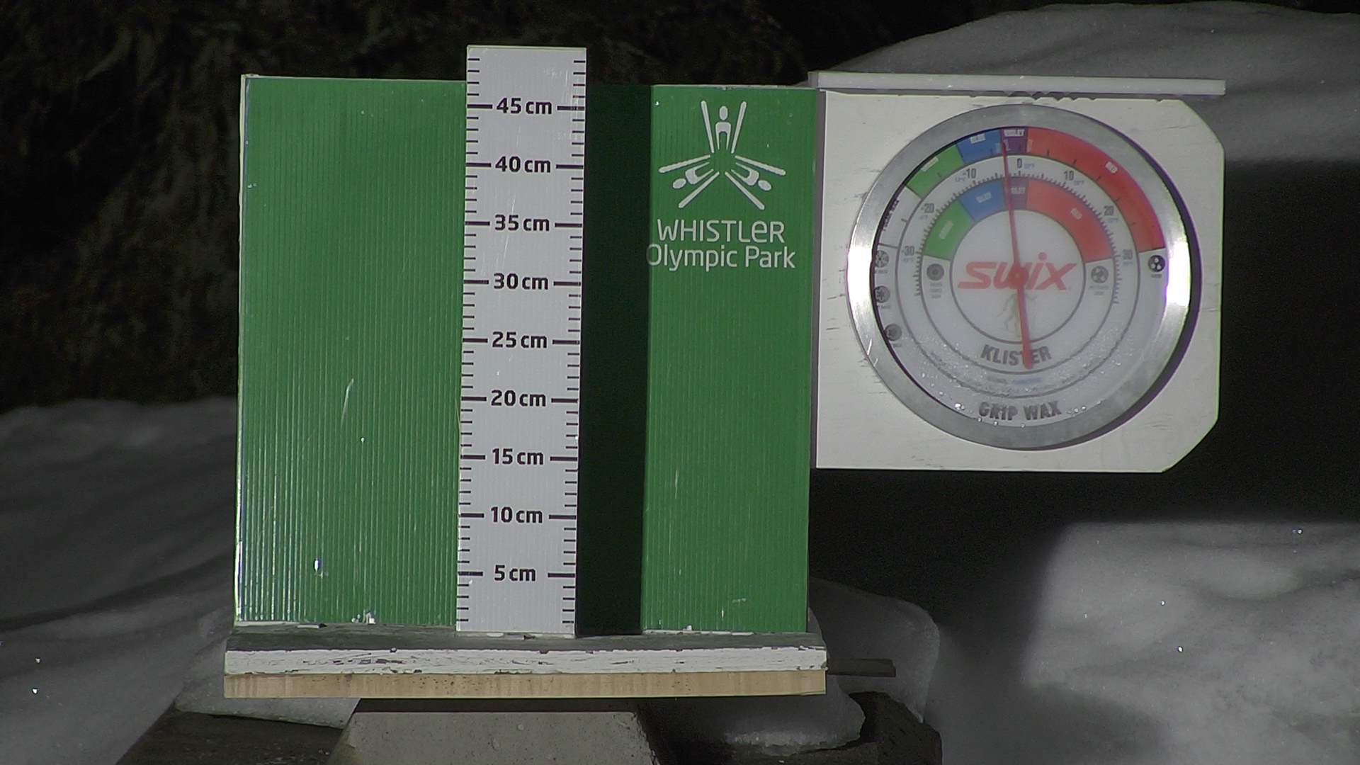 Snow stake cleared daily between 8:30–9:00am. Wax thermometer readings may be higher in direct morning sun.